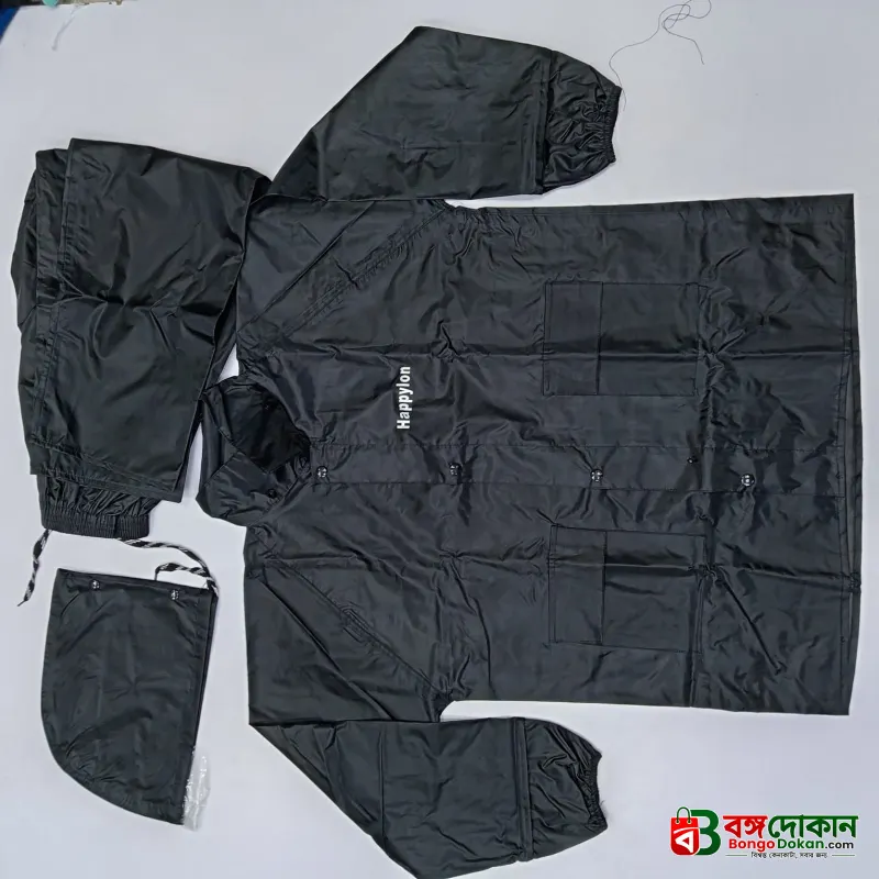 100% Water proof High quality Rain Coat With Pant. (Happylon) Black - বাংলাদেশে সেরা দাম ও নতুন কালেকশন - গ্যালারি