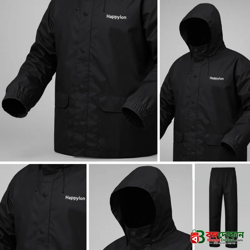 100% Water proof High quality Rain Coat With Pant. (Happylon) Black - বাংলাদেশে সেরা দাম ও নতুন কালেকশন - গ্যালারি