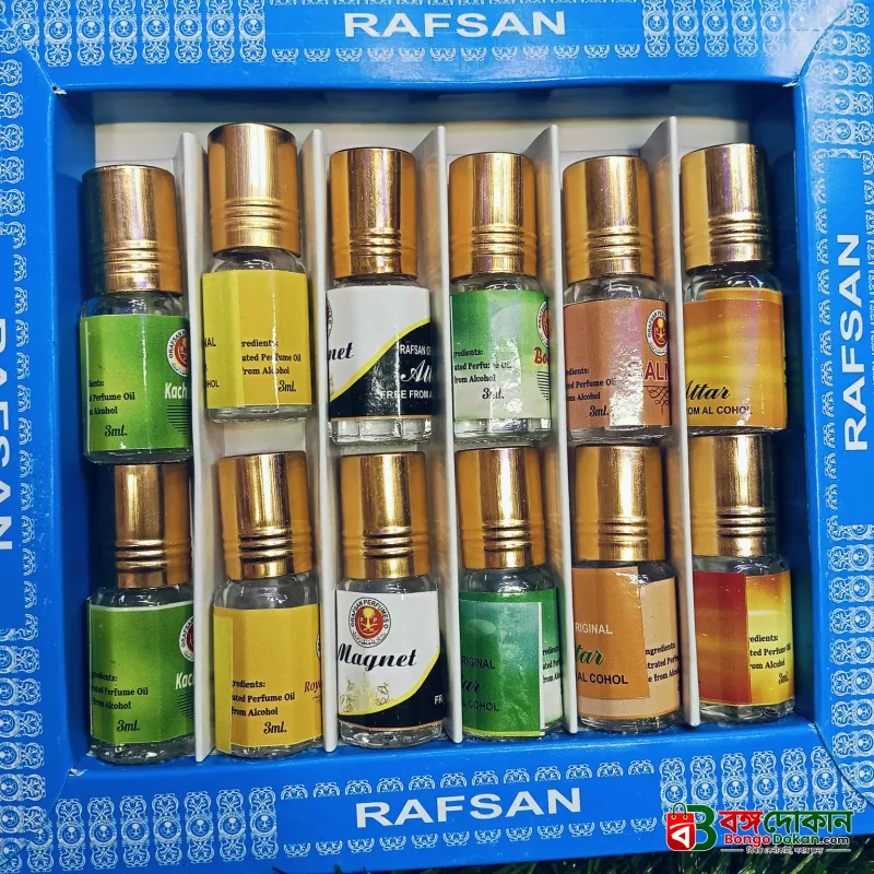 12 pieces halal attar/12 pcs Attar Combo Pack/perfume Ator /Ayna Ator-(3ml each bottle) (MAGNET,KACHA BELI,SHAHI DARBAR,BOKUL FUL,ROJONI GANDHA,GULE LALA - বাংলাদেশে সেরা দাম ও প্রিমিয়াম কোয়ালিটি - গ্যালারি