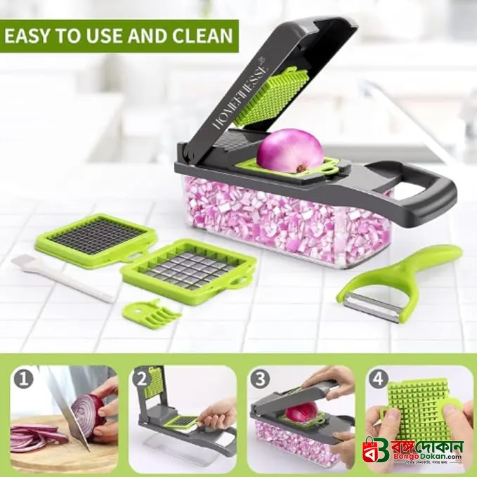 16-in-1 Multifunctional Vegetable Chopper & Mandoline Slicer – Professional Kitchen Food Cutter with Stainless Steel Blades, Storage Container & Handguard - বাংলাদেশে সেরা দাম ও নতুন কালেকশন - গ্যালারি