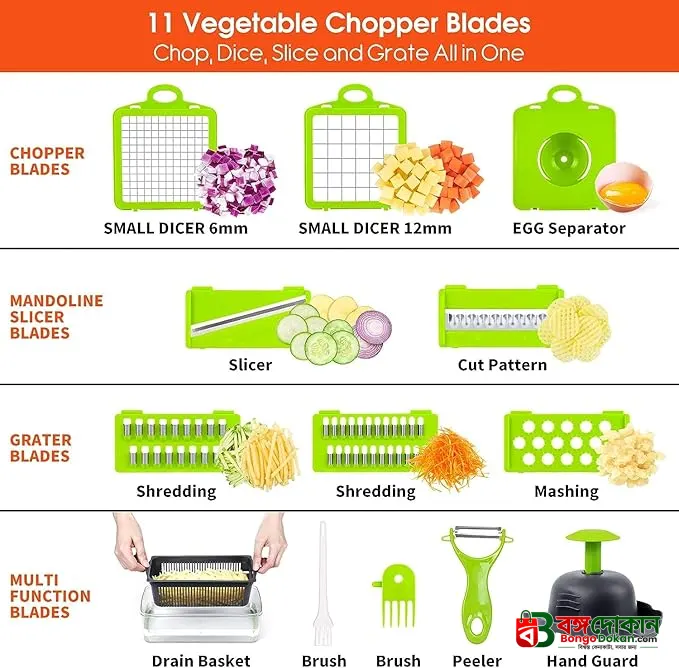 16-in-1 Multifunctional Vegetable Chopper & Mandoline Slicer – Professional Kitchen Food Cutter with Stainless Steel Blades, Storage Container & Handguard - বাংলাদেশে সেরা দাম ও নতুন কালেকশন - গ্যালারি