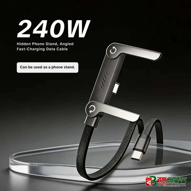 240W 5A Fast Charging & Sync USB-C to USB-C Cable – Braided Cord with Built-in Folding Phone Stand for Landscape & Portrait Viewing - বাংলাদেশে সেরা দাম ও স্পেসিফিকেশন - গ্যালারি