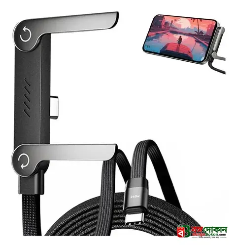 240W 5A Fast Charging & Sync USB-C to USB-C Cable – Braided Cord with Built-in Folding Phone Stand for Landscape & Portrait Viewing - বাংলাদেশে সেরা দাম ও স্পেসিফিকেশন - গ্যালারি