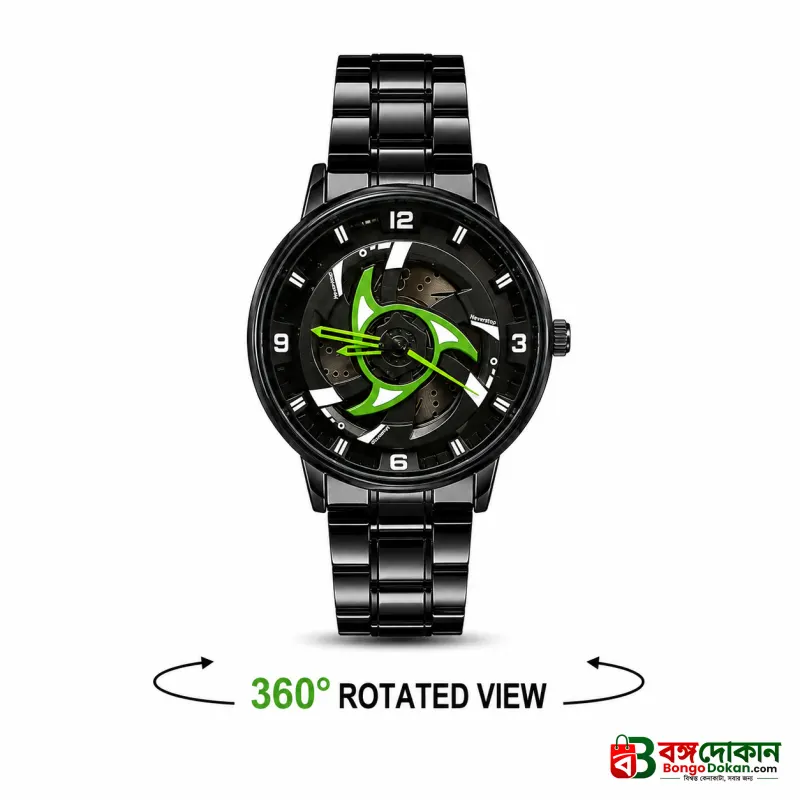 360° Rotating Car Wheel Rim Quartz Watch – Matte Black Metal Sports Wristwatch, 3D Alloy Rim & Brake Disc Dial, Stainless Steel Strap & Scratch-Resistant Glass for Men - বাংলাদেশে সেরা দাম ও নতুন কালেকশন - গ্যালারি