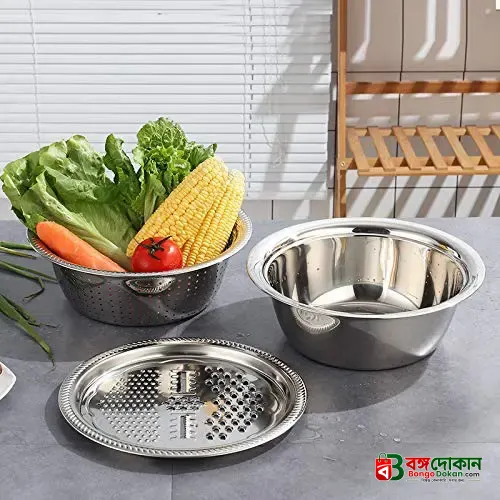 3-in-1 Multifunctional Stainless Steel Basin With Grater, Vegetable Cutter with Drain Basket - বাংলাদেশে সেরা দাম ও নতুন কালেকশন - বাংলাদেশে সেরা অফার ও দাম
