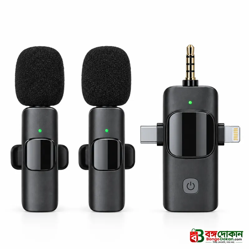 3-in-1 Universal Wireless Lavalier Microphone – Omnidirectional Condenser Clip-On Mic with iPhone, Type-C & 3.5mm Connectors for Cameras, Computers, Smartphones & Live Streaming - বাংলাদেশে সেরা দাম ও স্পেসিফিকেশন - গ্যালারি