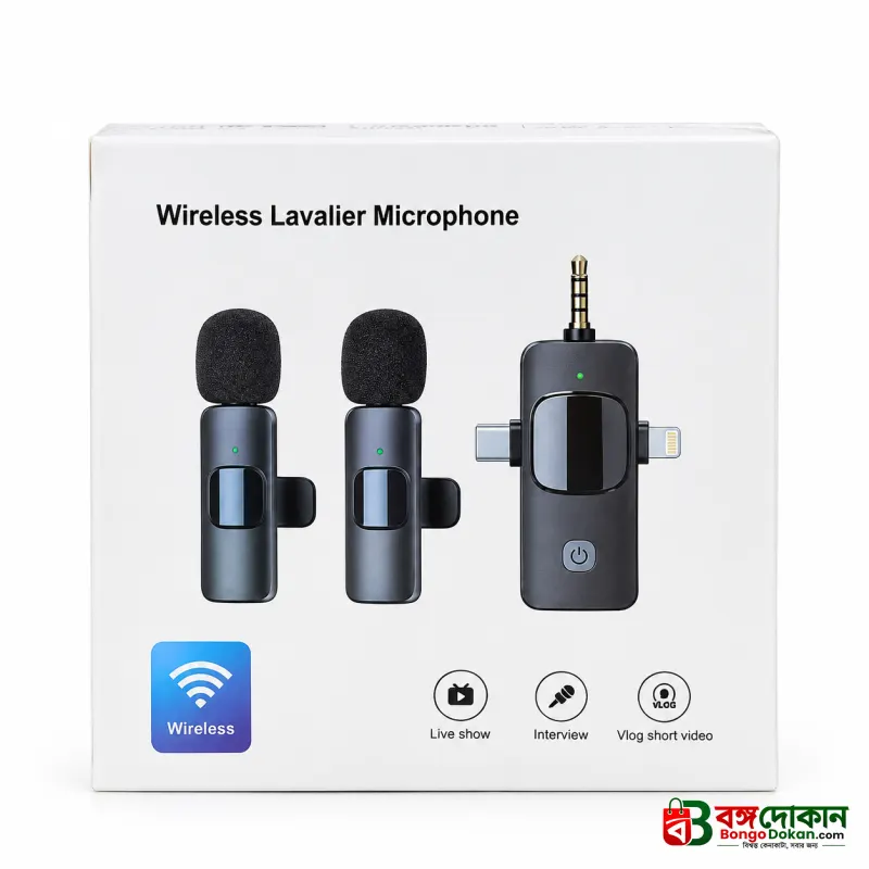 3-in-1 Universal Wireless Lavalier Microphone – Omnidirectional Condenser Clip-On Mic with iPhone, Type-C & 3.5mm Connectors for Cameras, Computers, Smartphones & Live Streaming - বাংলাদেশে সেরা দাম ও স্পেসিফিকেশন - গ্যালারি