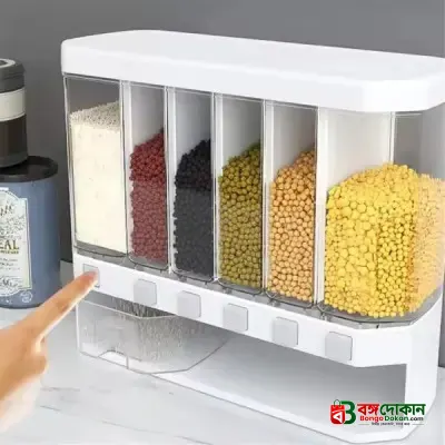 6-in-1 Wall Mounted Grain & Rice Dispenser – 10kg Multi-Grid Airtight Food Storage Container with Press Button for Kitchen Organization - বাংলাদেশে সেরা দাম ও লাইফস্টাইল কালেকশন - বাংলাদেশে সেরা অফার ও দাম