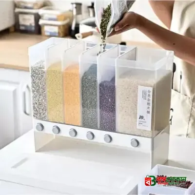 6-in-1 Wall Mounted Grain & Rice Dispenser – 10kg Multi-Grid Airtight Food Storage Container with Press Button for Kitchen Organization - বাংলাদেশে সেরা দাম ও লাইফস্টাইল কালেকশন - গ্যালারি