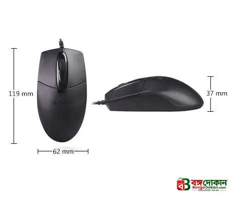 A4Tech OP-720 Wired Optical Mouse – 1200 DPI, Ergonomic Symmetric Design, Plug & Play, 1.5M USB/PS2 Cable & Durable Build for Office & PC - বাংলাদেশে সেরা দাম ও স্পেসিফিকেশন - গ্যালারি