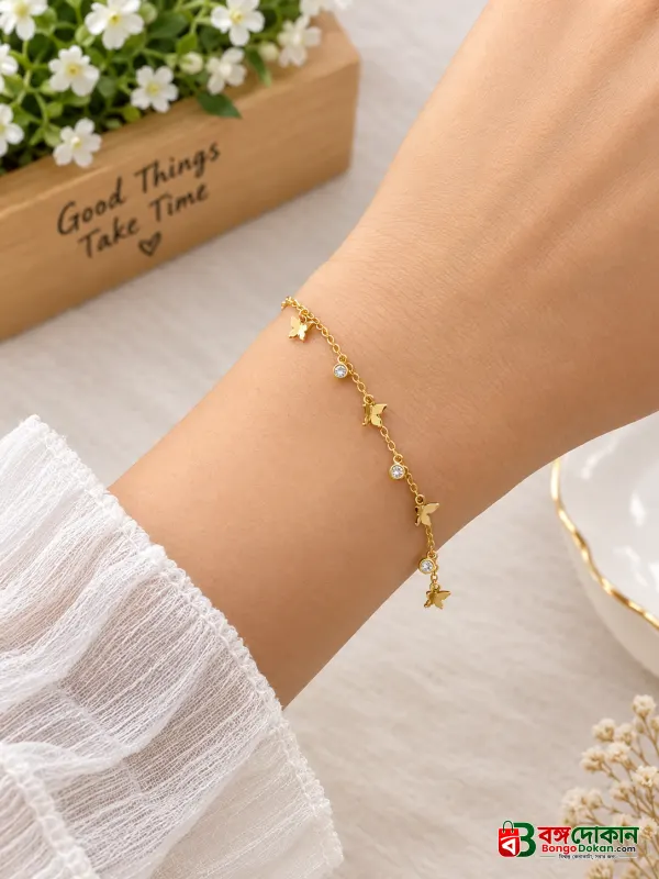 Anti-tarnish Golden Butterfly and Crystal Bracelet - বাংলাদেশে সেরা দাম ও আকর্ষণীয় কালেকশন - বাংলাদেশে সেরা অফার ও দাম