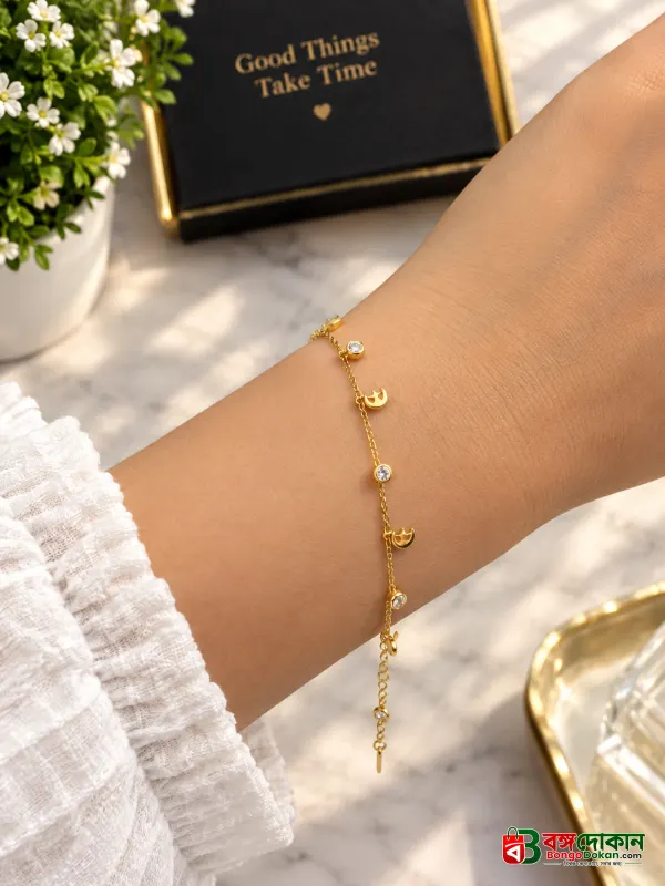 Anti-tarnish Golden Crescent Moon, Star, and Crystal Charm Bracelet - বাংলাদেশে সেরা দাম ও আকর্ষণীয় কালেকশন - বাংলাদেশে সেরা অফার ও দাম