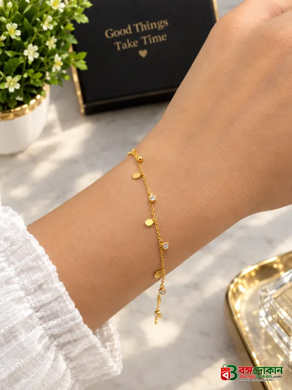 Anti-tarnish Golden Teardrop and Crystal Charm Bracelet - বাংলাদেশে সেরা দাম ও আকর্ষণীয় কালেকশন - বাংলাদেশে সেরা অফার ও দাম