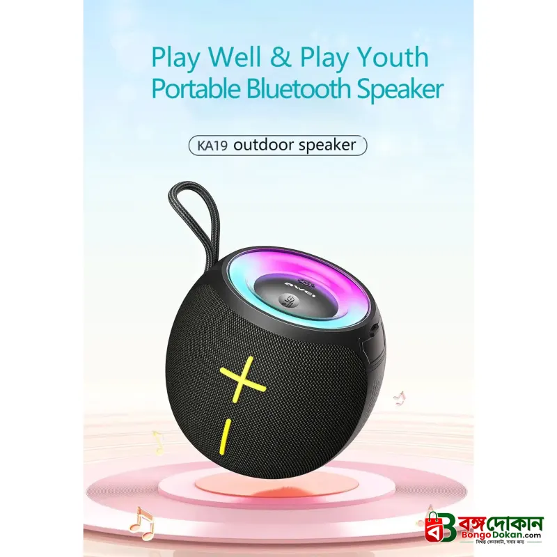 Awei KA19 Portable Wireless Bluetooth Speaker – 360° Surround Stereo Sound, Bluetooth 5.3, 12W Power, IPX4 Waterproof & RGB Ambient Light - বাংলাদেশে সেরা দাম ও স্পেসিফিকেশন - গ্যালারি