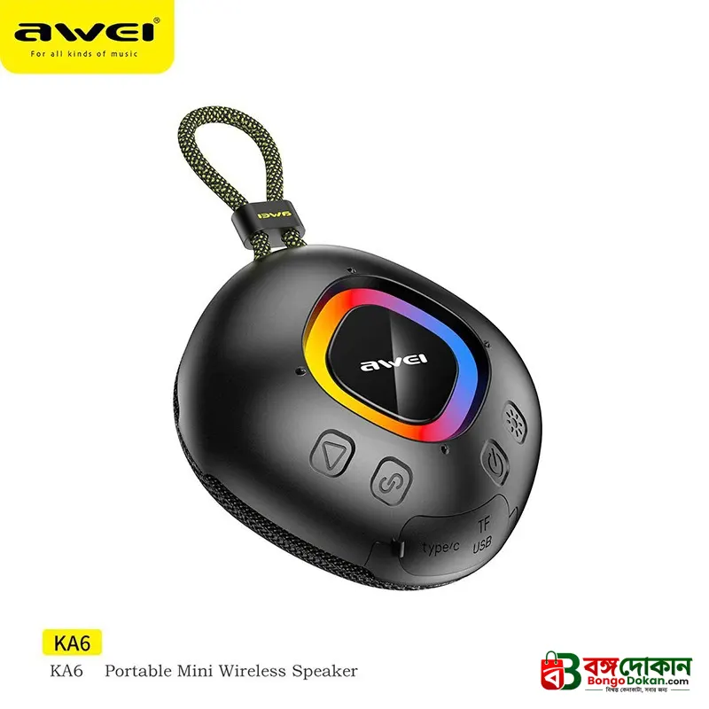 Awei KA6 Mini Portable Wireless Bluetooth Speaker – 8W Powerful Sound, Bluetooth 5.3, IPX6 Waterproof, RGB Ambient Lights, TWS & 1200mAh Battery - বাংলাদেশে সেরা দাম ও স্পেসিফিকেশন - গ্যালারি