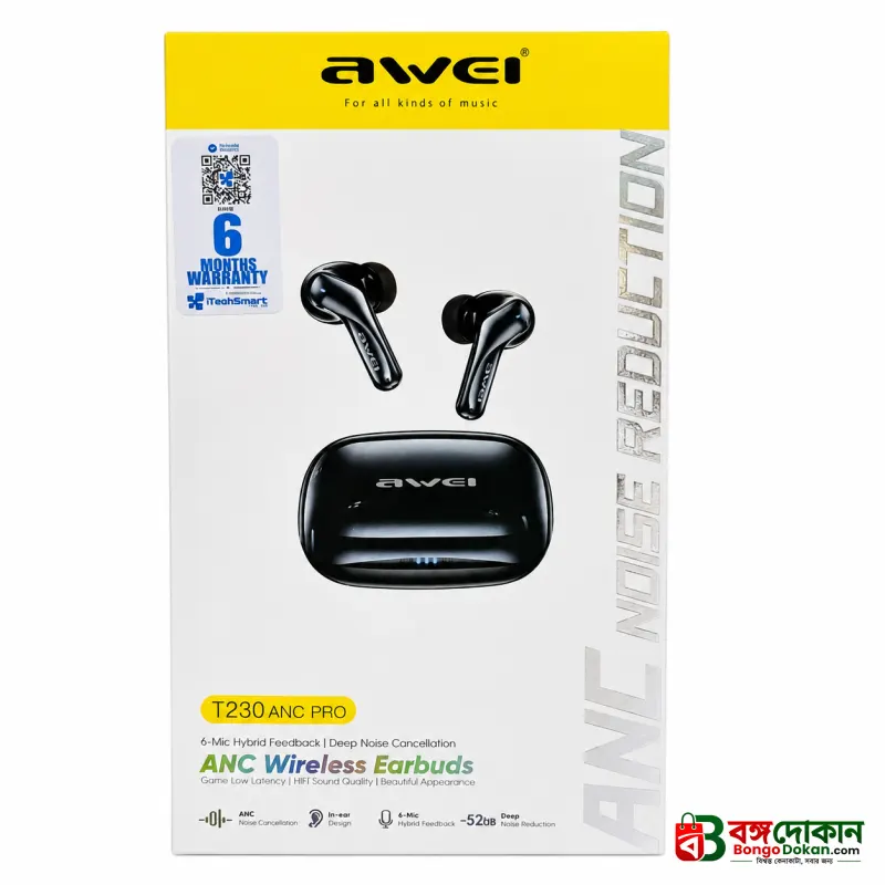 Awei T230 ANC Pro True Wireless Earbuds – Bluetooth 6.0 Active & Environmental Noise Cancelling Earphones with 300mAh Charging Case - বাংলাদেশে সেরা দাম ও স্পেসিফিকেশন - গ্যালারি