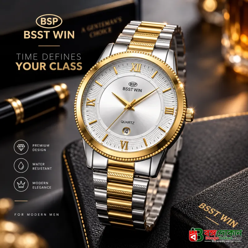 BEST WIN Luxury Ultra-Slim Men's Quartz Watch – 7mm Thin Case, 34mm Dial, Stainless Steel Band, 3ATM Water Resistant Dress Wristwatch with Free Chain Cutter & Gift Box - বাংলাদেশে সেরা দাম ও আকর্ষণীয় কালেকশন - বাংলাদেশে সেরা অফার ও দাম