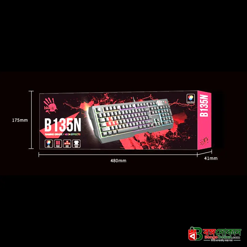 Bloody S510N Pudding Black Neon Gaming Keyboard – 1000Hz Polling Rate, 1ms Key Response, Adjustable Neon Backlit, Double Water-Resistant & Screw-Enhanced Space-Bar - বাংলাদেশে সেরা দাম ও স্পেসিফিকেশন - গ্যালারি