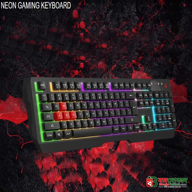 Bloody S510N Pudding Black Neon Gaming Keyboard – 1000Hz Polling Rate, 1ms Key Response, Adjustable Neon Backlit, Double Water-Resistant & Screw-Enhanced Space-Bar - বাংলাদেশে সেরা দাম ও স্পেসিফিকেশন - গ্যালারি