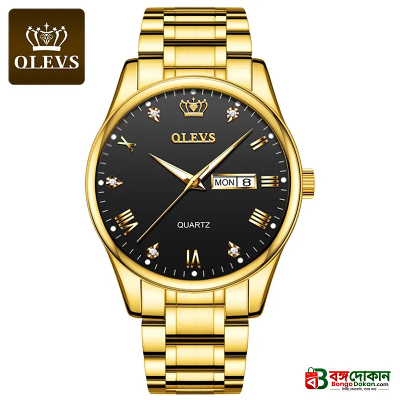 Butter Fly Lock OLEVS 9931G New Exclusive Design Quartz Watch for Men (Golden Black ) - বাংলাদেশে সেরা দাম ও নতুন কালেকশন - বাংলাদেশে সেরা অফার ও দাম