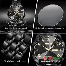 Butter  Fly Lock Olievs  Stainless Steel fashionable  Couple watches +1pcs chain cutter+ 2 pcs battery Full Black - বাংলাদেশে সেরা দাম ও নতুন কালেকশন - গ্যালারি