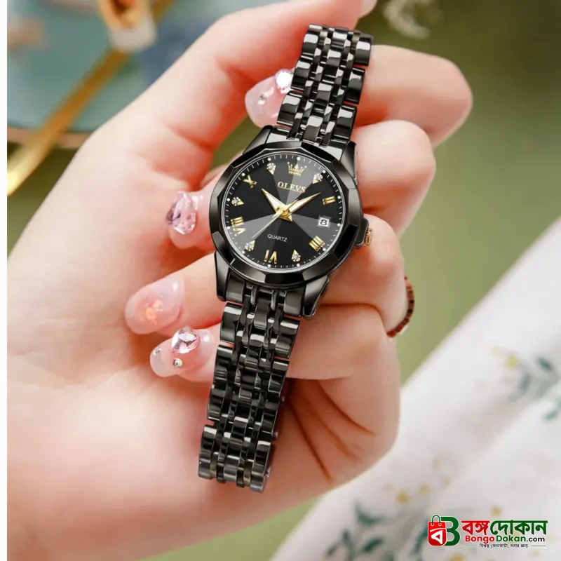 Butter  Fly Lock Olievs  Stainless Steel fashionable  Couple watches +1pcs chain cutter+ 2 pcs battery Full Black - বাংলাদেশে সেরা দাম ও নতুন কালেকশন - গ্যালারি