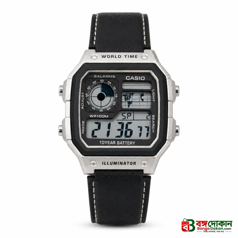 Casio Illuminator Vintage Digital Leather Strap Watch – World Map Display, Long Battery Life, Water Resistant, Formal & Casual Wristwatch with Premium Gift Box & Extra Batteries - বাংলাদেশে সেরা দাম ও নতুন কালেকশন - গ্যালারি