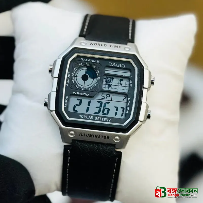 Casio Illuminator Vintage Digital Leather Strap Watch – World Map Display, Long Battery Life, Water Resistant, Formal & Casual Wristwatch with Premium Gift Box & Extra Batteries - বাংলাদেশে সেরা দাম ও নতুন কালেকশন - গ্যালারি