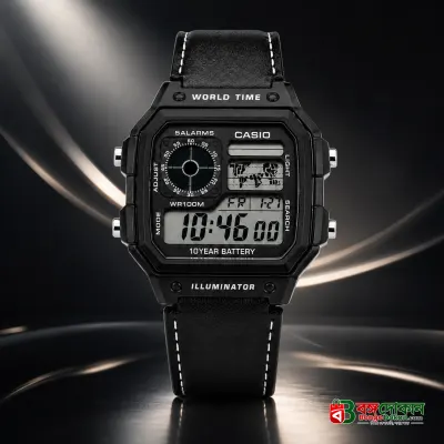 Casio Illuminator Vintage Digital Leather Strap Watch – World Map Display, Long Battery Life, Water Resistant, Formal & Casual Wristwatch with Premium Gift Box & Extra Batteries - বাংলাদেশে সেরা দাম ও নতুন কালেকশন - গ্যালারি