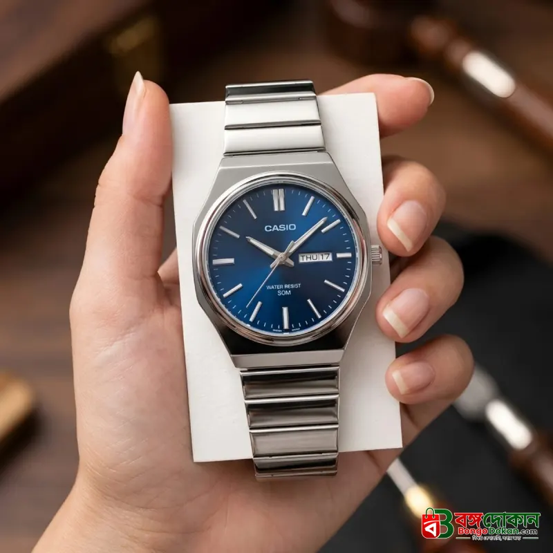 Casio Standard Blue Dial Men's Watch (MTP-E735D-2AV) – Quartz Analog Movement, 5 Bar Water Resistant, Stainless Steel Case & Matching Blue Stainless Steel Band with One-Touch 3-Fold Clasp - বাংলাদেশে সেরা দাম ও নতুন কালেকশন - গ্যালারি