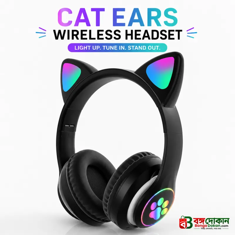 CAT STN-28 Wireless Cat Ear Headset – Bluetooth 5.0 Over-Ear Headphones with 40mm Speakers, 400mAh Battery, 7-Hour Playtime & Cute Stylish Design - বাংলাদেশে সেরা দাম ও স্পেসিফিকেশন - বাংলাদেশে সেরা অফার ও দাম