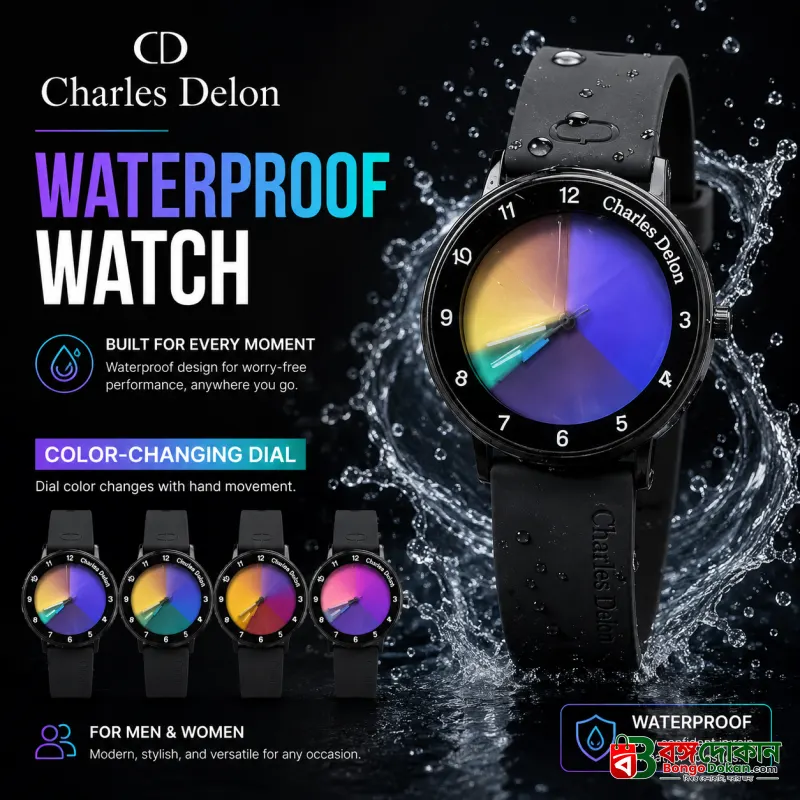 Charles Delon Waterproof Color-Changing Dial Watch for Him & Her – Unisex Black Silicone Strap Gradient Dial Wristwatch - বাংলাদেশে সেরা দাম ও নতুন কালেকশন - গ্যালারি
