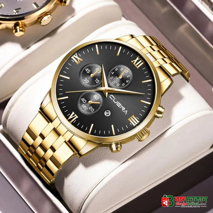 CUENA 6008 Stainless Steel chronograph Analog luminous Men’s Watch- Gold Black - বাংলাদেশে সেরা দাম ও নতুন কালেকশন - বাংলাদেশে সেরা অফার ও দাম