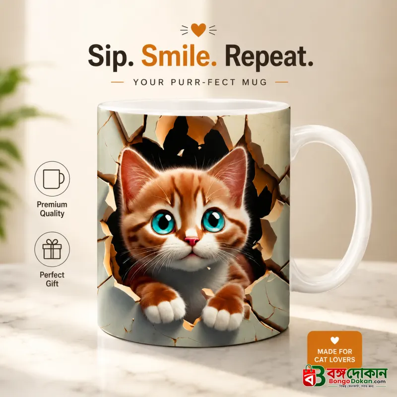 Cute Cat Ceramic Mug – Premium Wraparound Design Coffee Mug for Cat Lovers, Microwave & Dishwasher Safe - বাংলাদেশে সেরা দাম ও লাইফস্টাইল কালেকশন - বাংলাদেশে সেরা অফার ও দাম