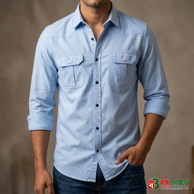 Double Pocket  shirt for men(sky) - বাংলাদেশে সেরা দাম ও নতুন কালেকশন - বাংলাদেশে সেরা অফার ও দাম