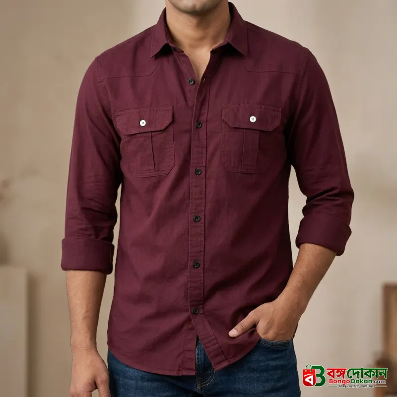 Double Pocket  shirt for men (maroon) - বাংলাদেশে সেরা দাম ও নতুন কালেকশন - বাংলাদেশে সেরা অফার ও দাম