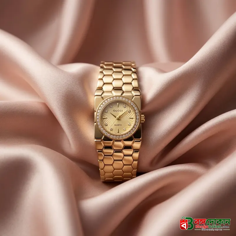 Elegant Golden Ladies Quartz Watch with Crystal Bezel – Premium Bracelet Design (Golden Dial) - বাংলাদেশে সেরা দাম ও আকর্ষণীয় কালেকশন - বাংলাদেশে সেরা অফার ও দাম
