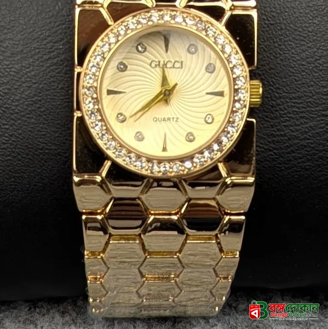 Elegant Golden Ladies Quartz Watch with Crystal Bezel – Premium Bracelet Design (Golden Dial) - বাংলাদেশে সেরা দাম ও আকর্ষণীয় কালেকশন - গ্যালারি