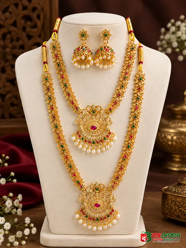 Elegant Gold-Plated Bridal Jewellery Set - বাংলাদেশে সেরা দাম ও এক্সক্লুসিভ ডিজাইন - গ্যালারি