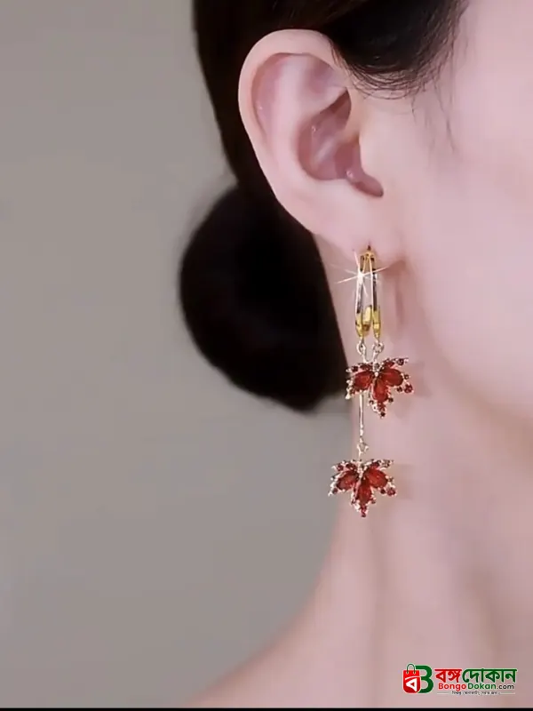 Fashion Red Maple Leaf Gold Plated Ear Hoop Earrings Dangle Women Jewelry - বাংলাদেশে সেরা দাম ও এক্সক্লুসিভ ডিজাইন - বাংলাদেশে সেরা অফার ও দাম