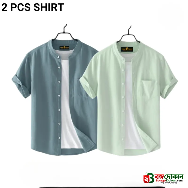 Fashionable casual  Half Sleeve shirt for men  ( Mint + Ash ) - বাংলাদেশে সেরা দাম ও নতুন কালেকশন - বাংলাদেশে সেরা অফার ও দাম
