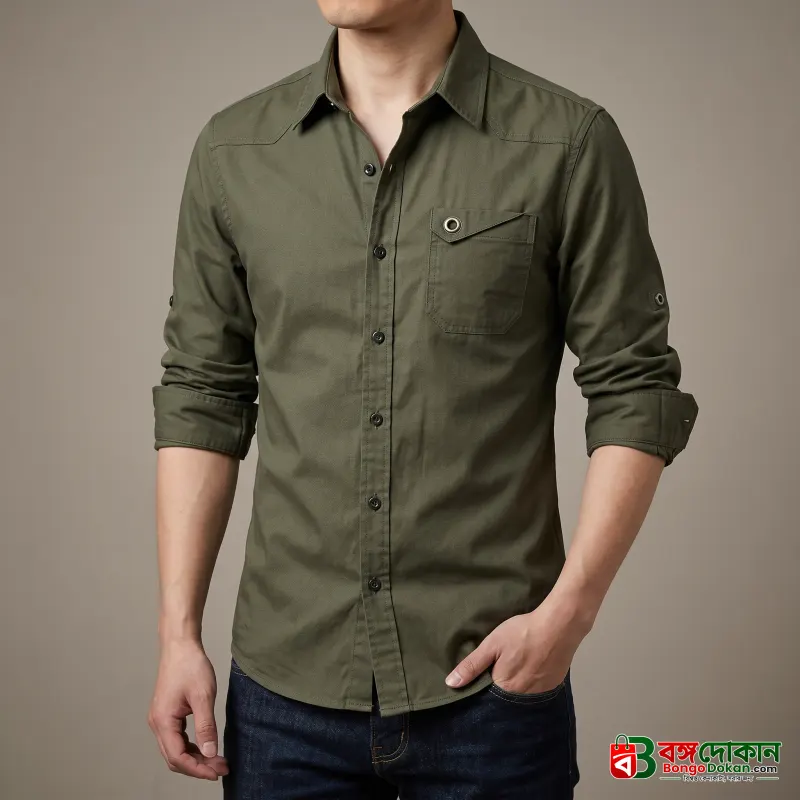 Fashionable casual shirt for men(Olive) - বাংলাদেশে সেরা দাম ও নতুন কালেকশন - বাংলাদেশে সেরা অফার ও দাম