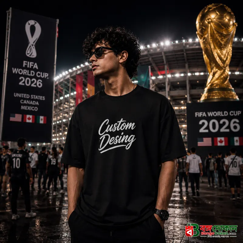 FIFA World Cup Special: 100% Cotton Custom Drop-Shoulder T-Shirt (Customize With Your Own Design)- Black - বাংলাদেশে সেরা দাম ও নতুন কালেকশন - বাংলাদেশে সেরা অফার ও দাম