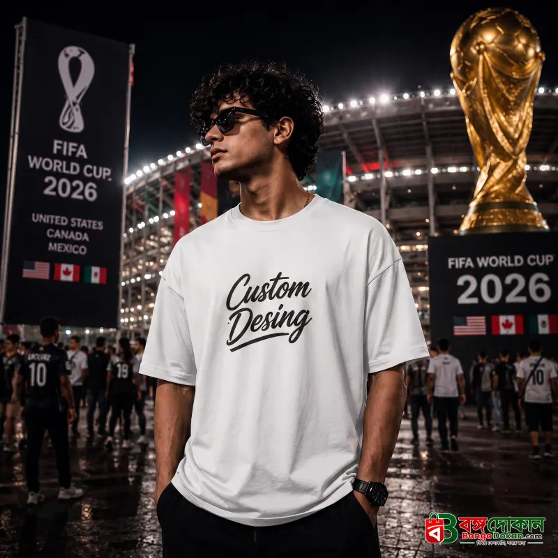 FIFA World Cup Special: 100% Cotton Custom Drop-Shoulder T-Shirt (Customize With Your Own Design) White - বাংলাদেশে সেরা দাম ও নতুন কালেকশন - বাংলাদেশে সেরা অফার ও দাম
