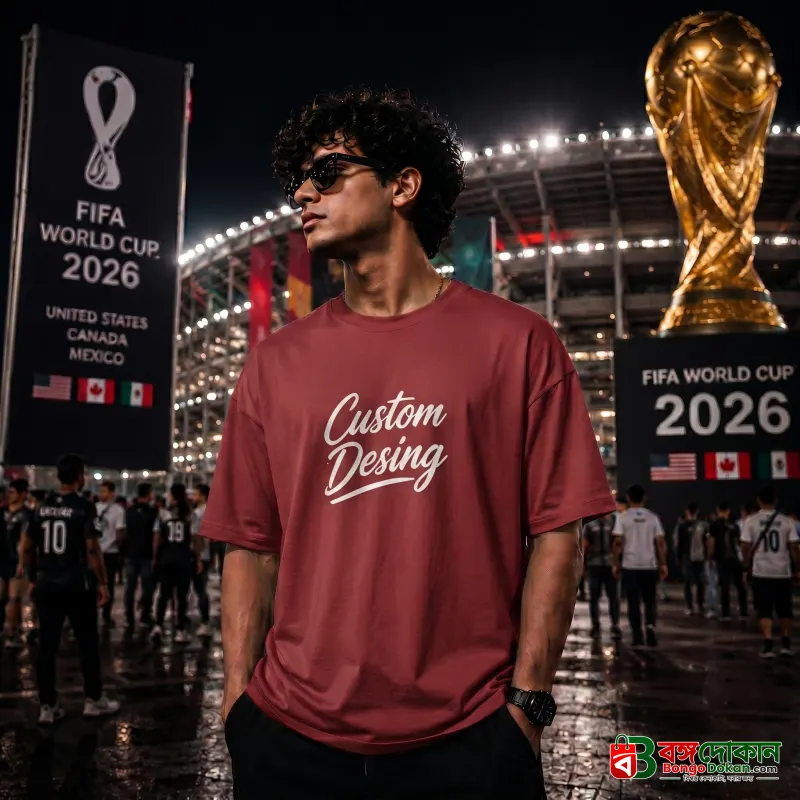 FIFA World Cup Special: 100% Cotton Custom Drop-Shoulder T-Shirt (Customize With Your Own Design) - Maroon - বাংলাদেশে সেরা দাম ও নতুন কালেকশন - বাংলাদেশে সেরা অফার ও দাম