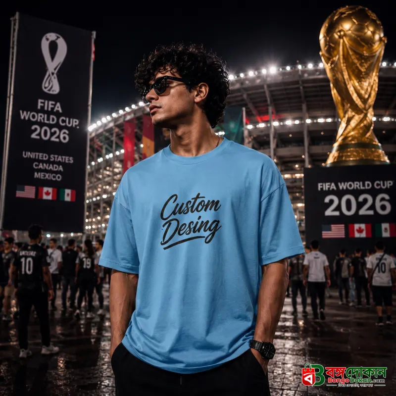 FIFA World Cup Special: 100% Cotton Custom Drop-Shoulder T-Shirt (Customize With Your Own Design)- Sky Blue - বাংলাদেশে সেরা দাম ও নতুন কালেকশন - বাংলাদেশে সেরা অফার ও দাম