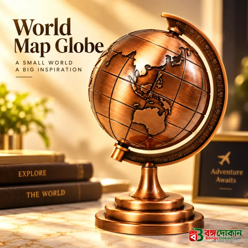 Golden 3D Rotating World Map Globe Decoration Showpiece – Modern Metal Gold Wash Finish Tabletop Ornament, Aesthetic Home & Office Decor, Luxury Travel Gift & Photography Prop - বাংলাদেশে সেরা দাম ও কাস্টমাইজড কালেকশন - বাংলাদেশে সেরা অফার ও দাম