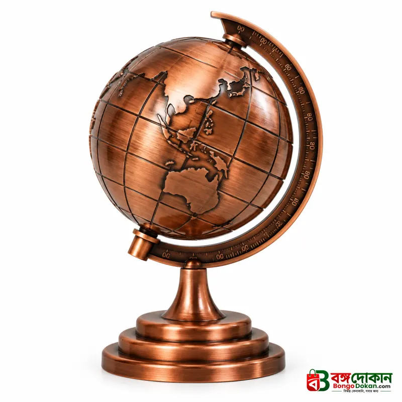 Golden 3D Rotating World Map Globe Decoration Showpiece – Modern Metal Gold Wash Finish Tabletop Ornament, Aesthetic Home & Office Decor, Luxury Travel Gift & Photography Prop - বাংলাদেশে সেরা দাম ও কাস্টমাইজড কালেকশন - গ্যালারি