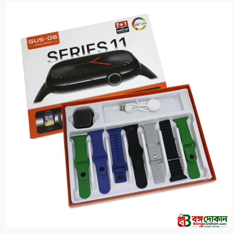 GUS-06 Smart Watch Series 11 AMOLED Display - 7-in-1 Combo Pack with 7 Premium Straps | All-in-One Smartwatch for iOS & Android - বাংলাদেশে সেরা দাম ও স্মার্ট ফিচার - গ্যালারি