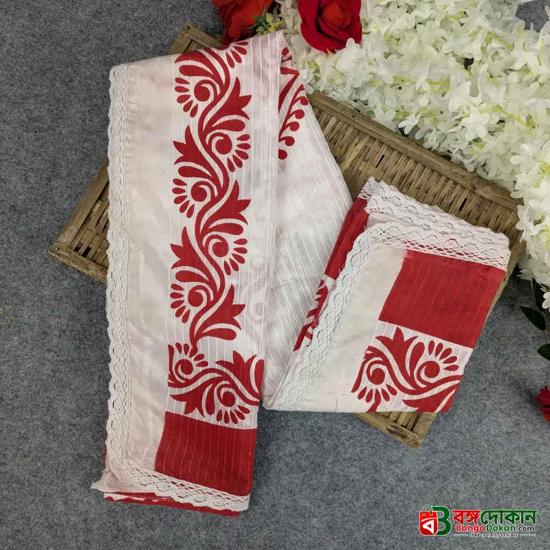 Half Silk Screen Print Sharee - Puja Edition - বাংলাদেশে সেরা দাম ও আকর্ষণীয় কালেকশন - বাংলাদেশে সেরা অফার ও দাম